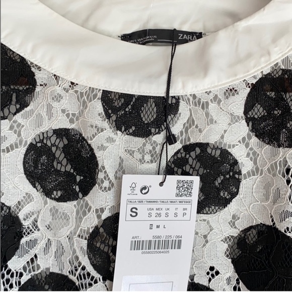 NWT Zara Polka Dot Lace Dress Black/White Size S - Picture 7 of 9